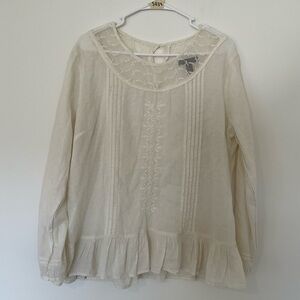 Sweet Magnolia 100% Cotton Cream Blouse Large Lace Boho Romantic Cottagecore